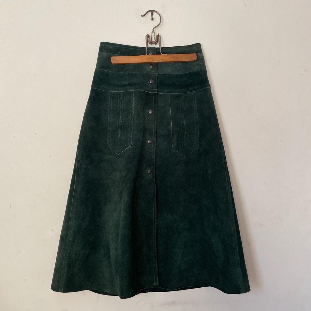 Dark Green Suede A-Line Button-Front Skirt
